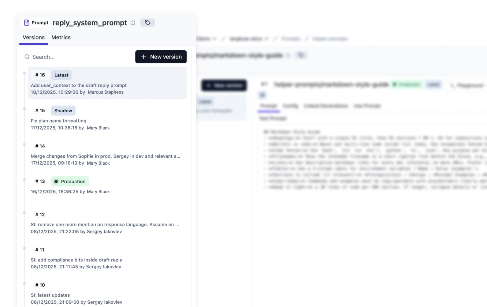 Screenshot of Canva's Prompt Management